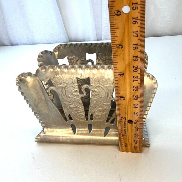 Vintage Aluminum Art Deco Nouveau Victorian Napkin Letter Holder Desk Accessory - Picture 6 of 7